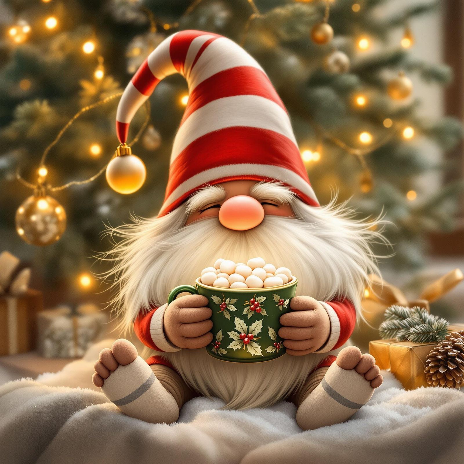 Enchanting Christmas Gnome in Whimsical Watercolor Style
