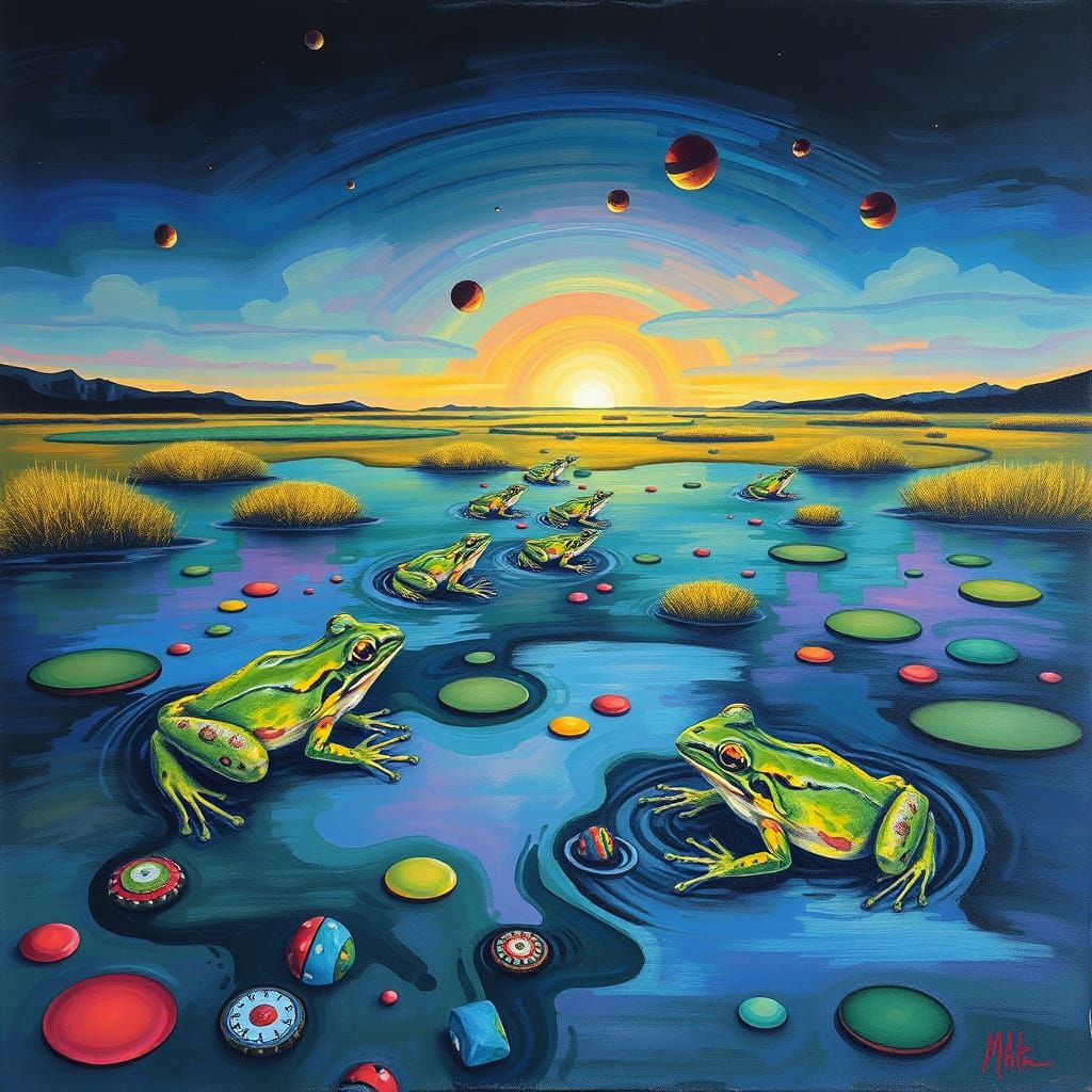 Abstract Surreal Frog Gouache Painting