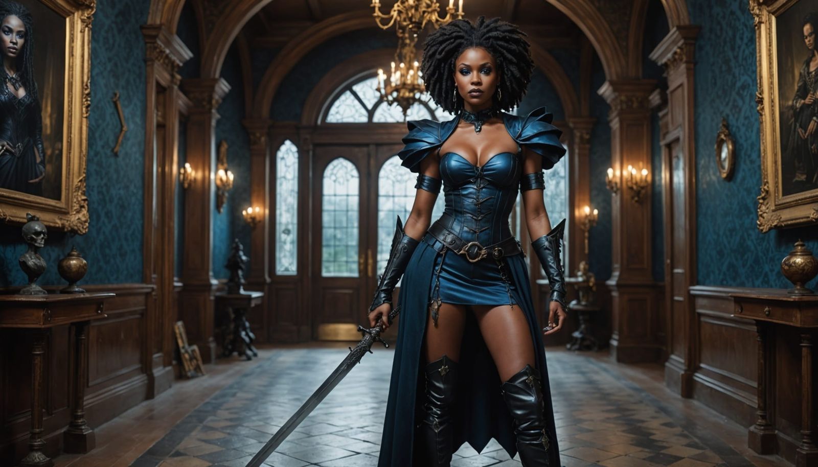 Afrofuturist Witch Queen Portrait in Gothic Style