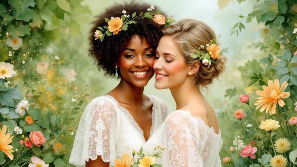 Happy Lesbian Couple's Wedding in Romantic Style