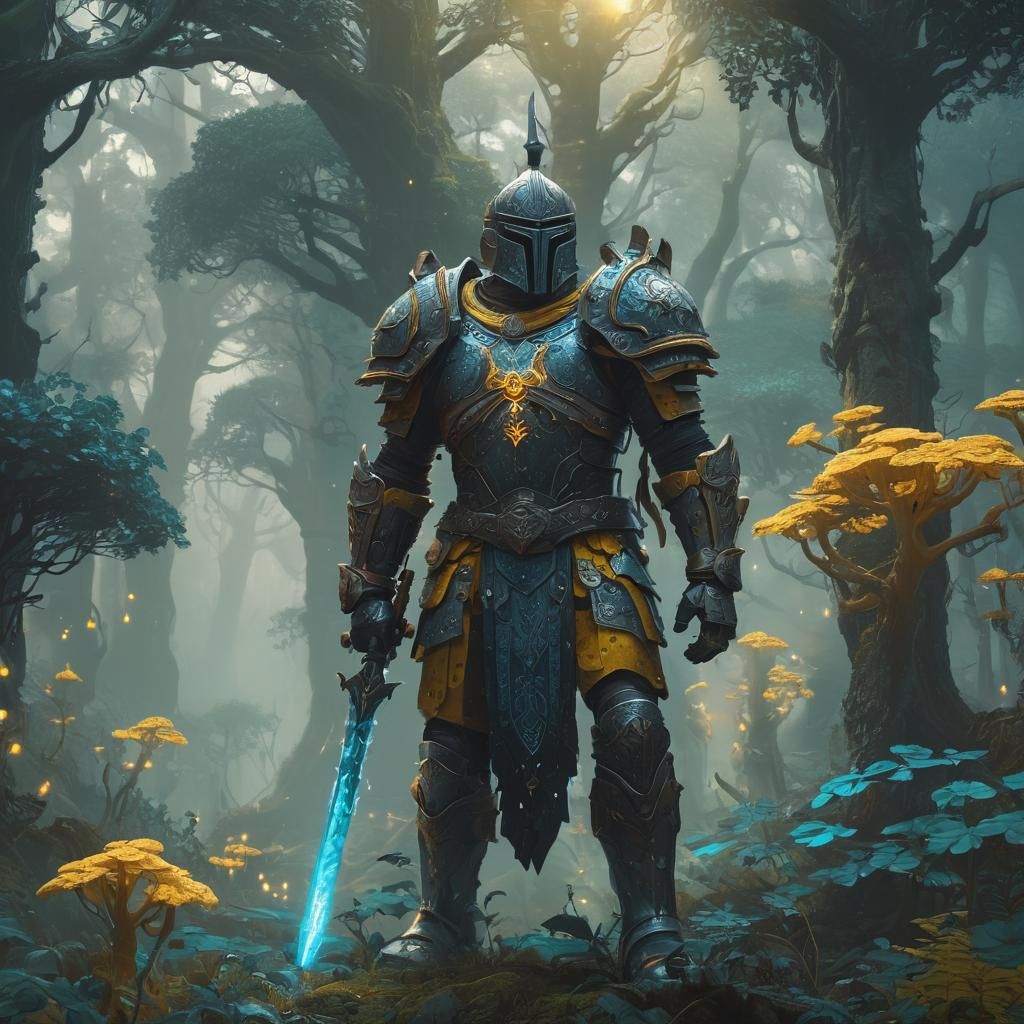 Pixel Art Knight in Mystical Forest