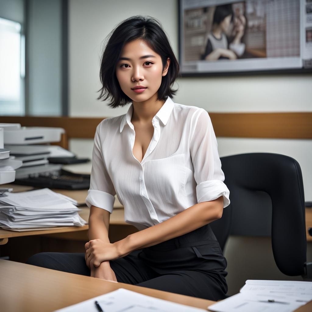 Indonesian Woman Working in Office: Detailed Matte Painting