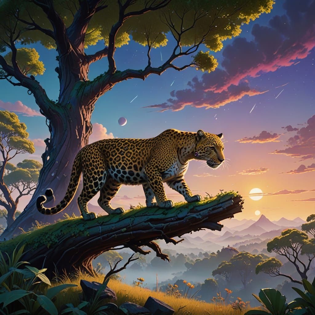 Majestic Leopard Perched on Ancient Tree Branch