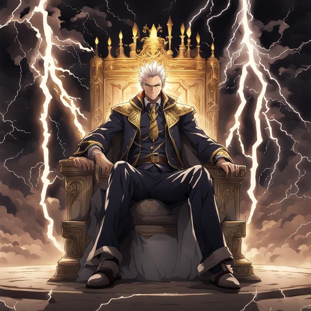 Lightning King on Throne in Anime Style