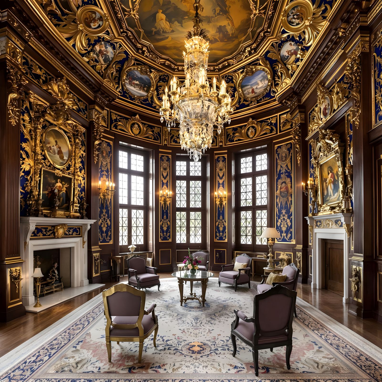 Luxurious 19th Century Great Room with Gold Accents and Waln...