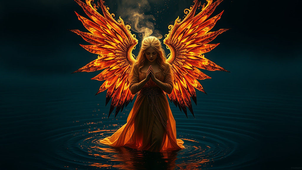 Fiery Gothic Angel Emerges: Photorealistic Hyperdetailed Art