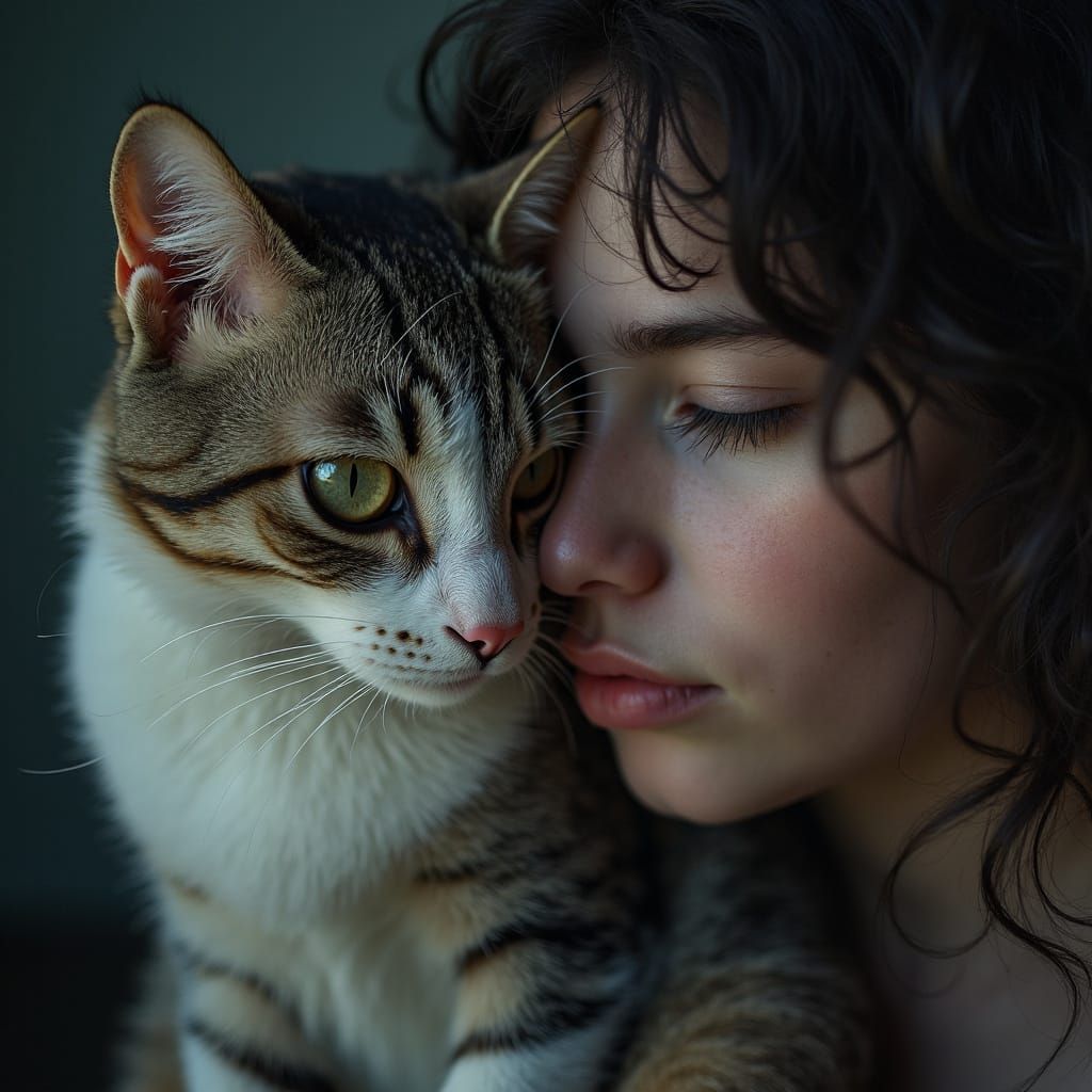 Girl Cat Hybrid in Hyperrealistic Portrait
