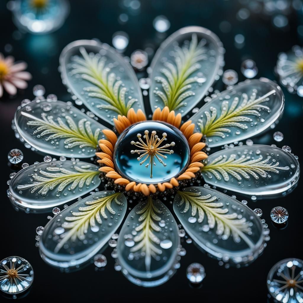 Bioluminescent Flower in Diamond Water Drop