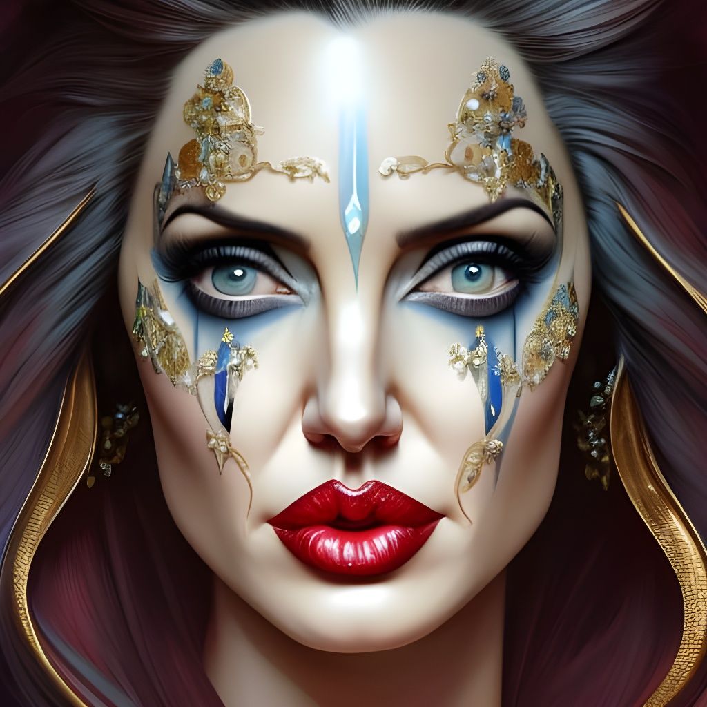 Angelina Jolie as Beautiful Clown: Art Nouveau Portrait