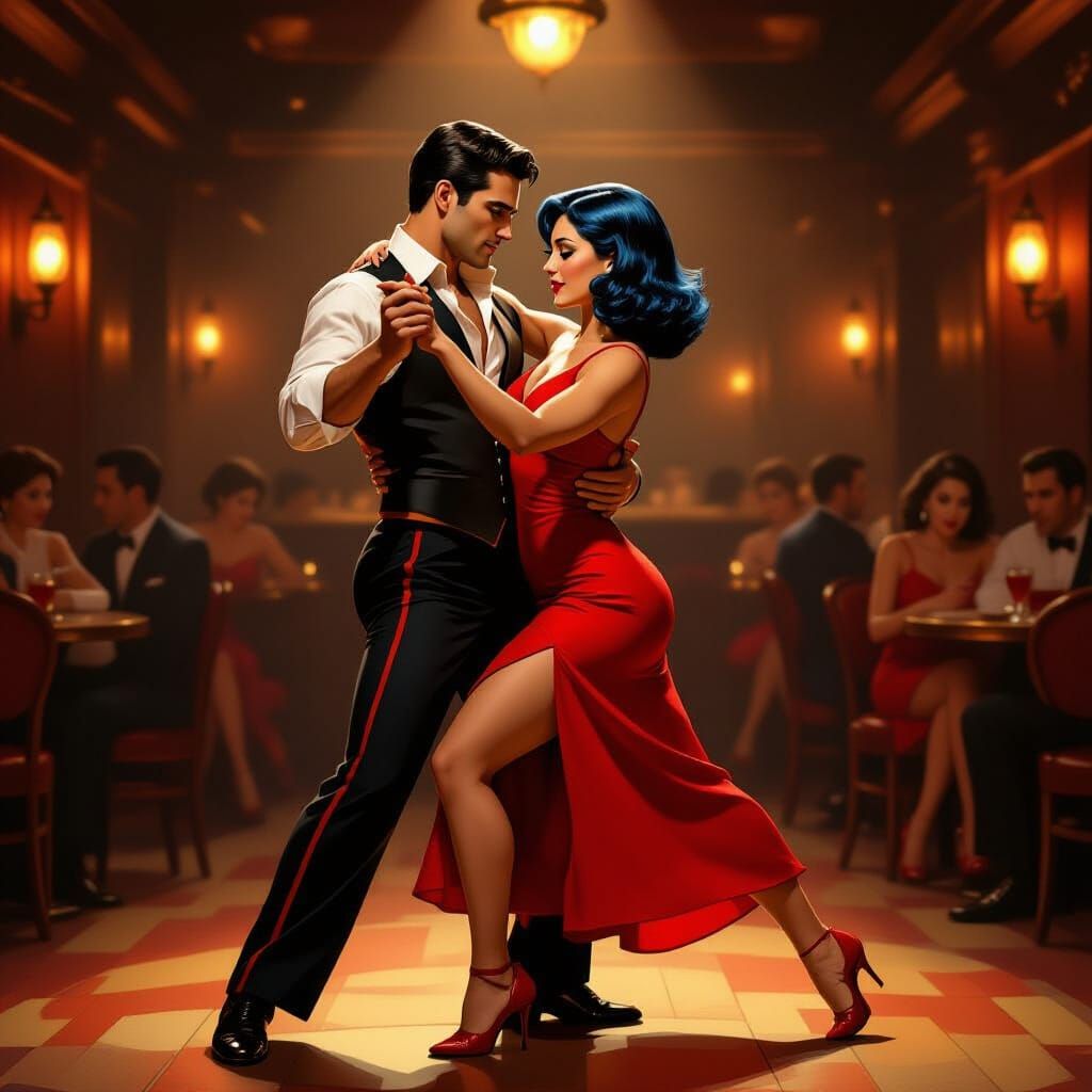 Passionate Tango Dance in Vintage Retro Club