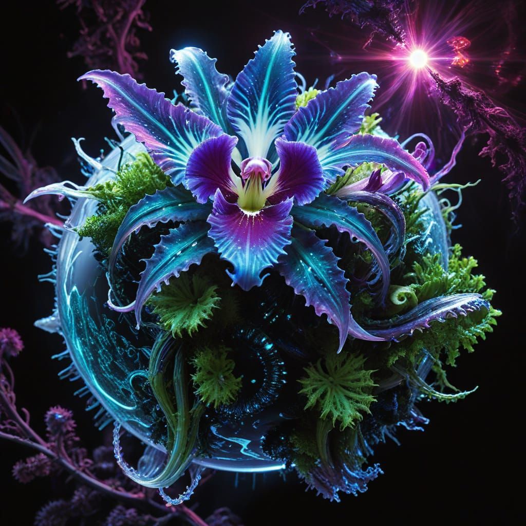Surreal Gas Planet Meets Carnivorous Orchid in Cyberpunk Art
