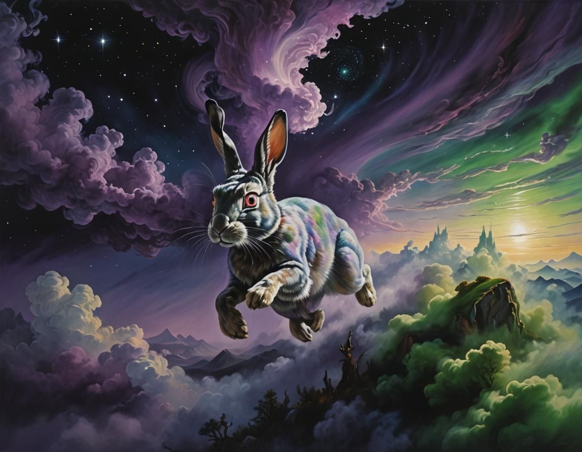 Surreal Rabbit's Astral Journey in Dreamlike Colors