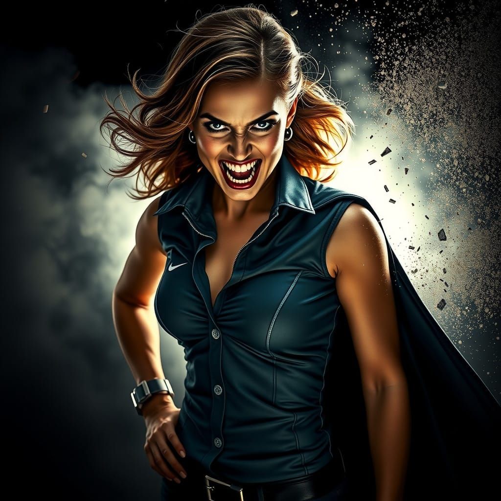 Sensual Superheroine in Fiery Action Pose