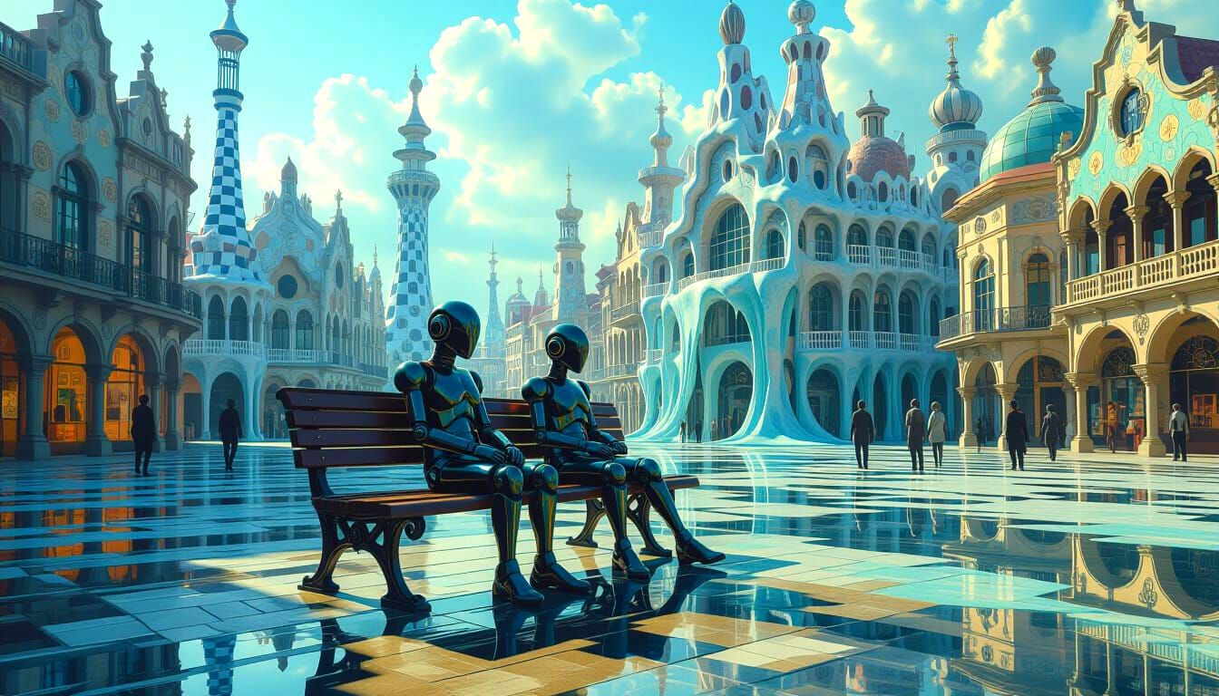 Surreal Melting City Square in Gaudi Style