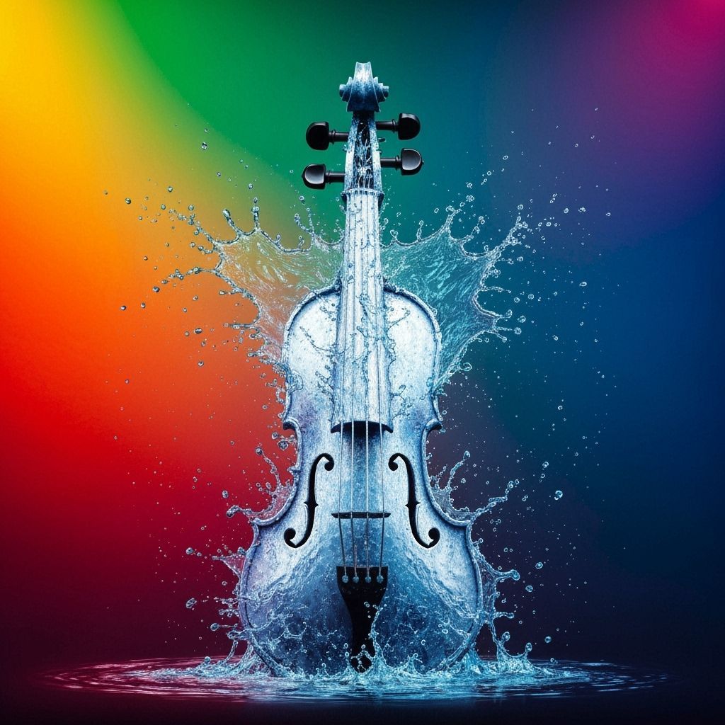 Violin Crafted From Rippling Water Waves