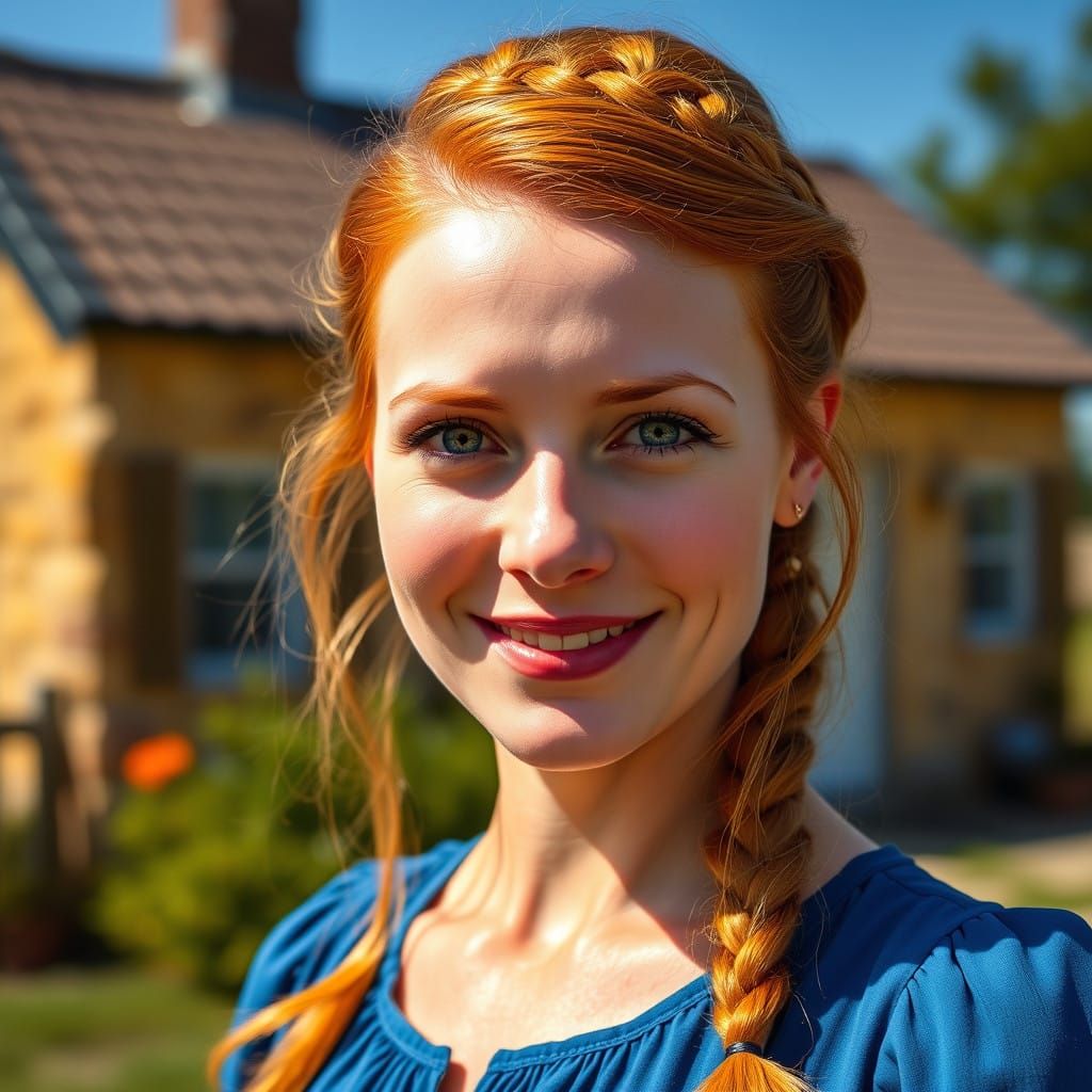 Stunning Ginger-Haired Woman in Bright Blue Dress