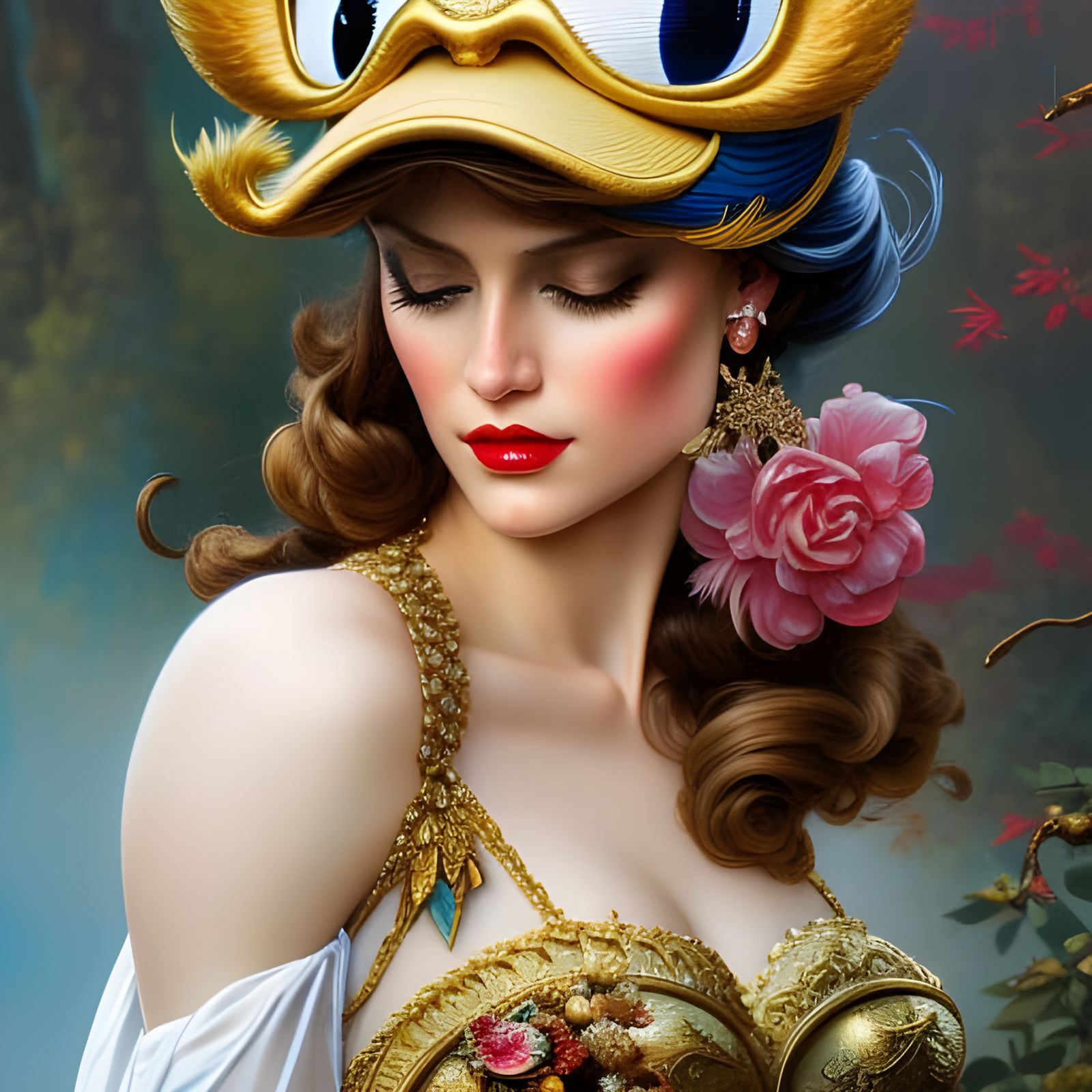 Glamorous Woman in Donald Duck Hat, Rococo Style