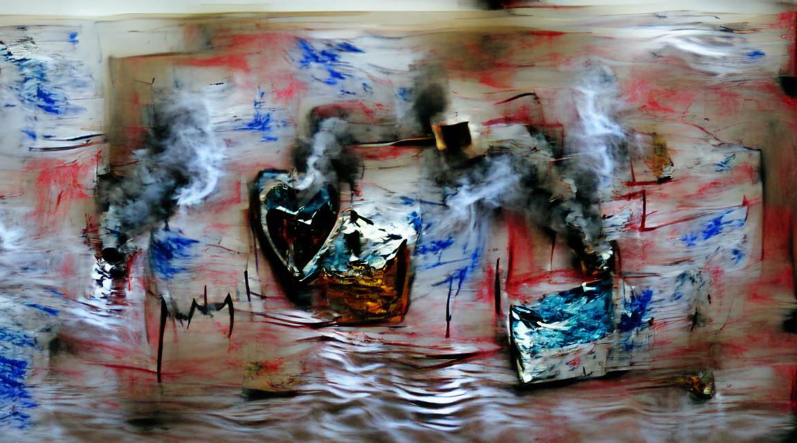 Abstract Hundertwasser-Style Heart with Metal and Smoke