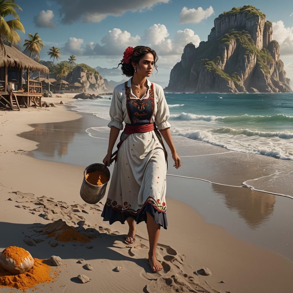 Baker Girl on a Mexican Beach: Fantasy Art