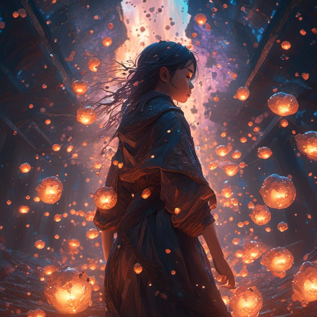 Fantasy Girl Casting Magic in Hyperreal Style