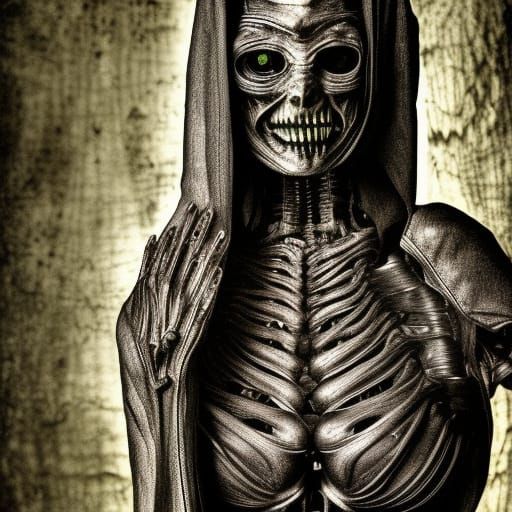 Hyperrealistic Nun in Giger Style, Intricate Details