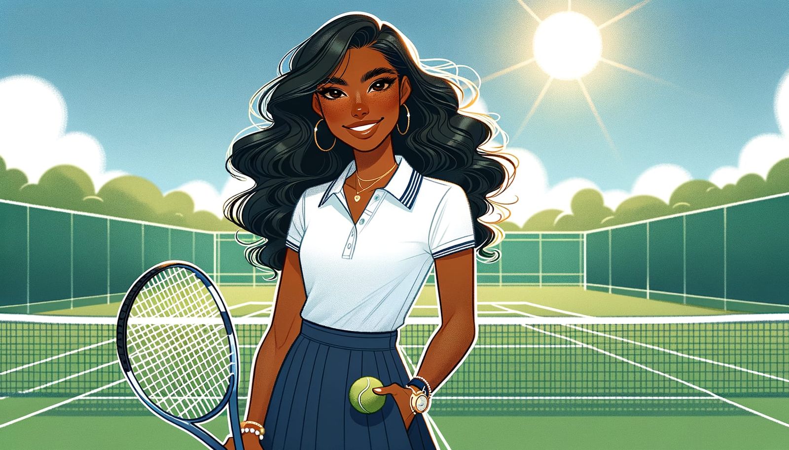 Sabriya: Stylish Tennis Coach on Sunny Court