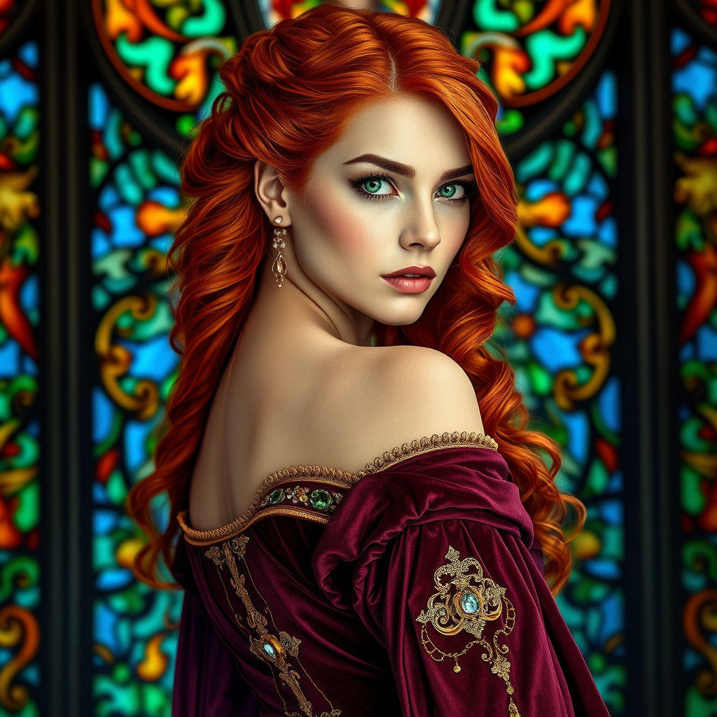 Medieval Queen with Red Hair in Hyperrealistic Style