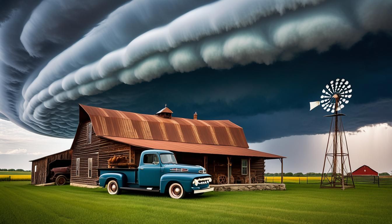 Midwestern Farm with Mammatus Clouds in Photorealistic Style