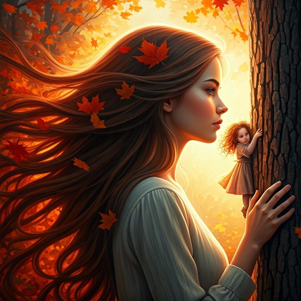Autumn Woman Profile in Blended Landscape