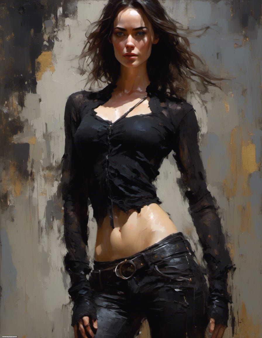 Emily Blunt Portrait in Dark Impasto Style