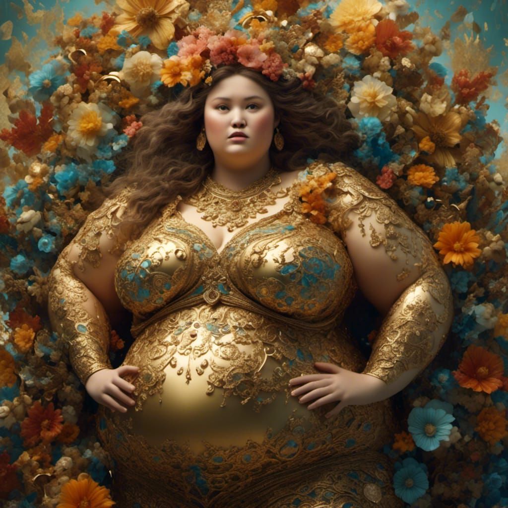 Overweight Woman in Cheongsam with Hyperreal Detail