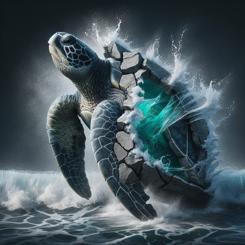 Sea Turtle's Concrete Transformation: A Struggle for Freedom