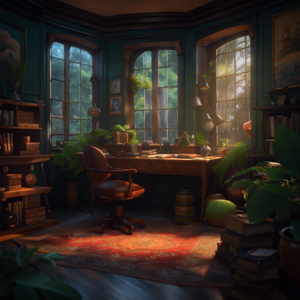 Ghibli style study room
