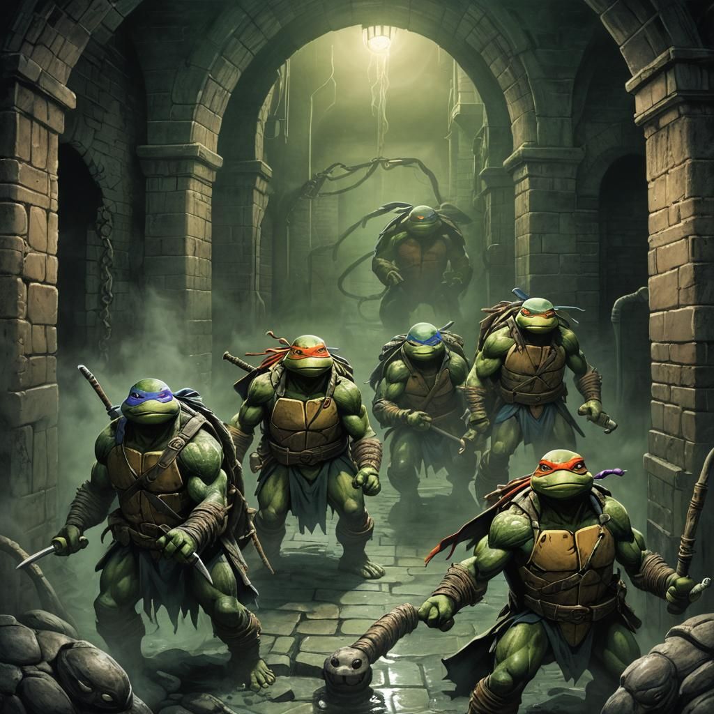 Teenage Mutant Ninja Turtles in Dark Fantasy Style