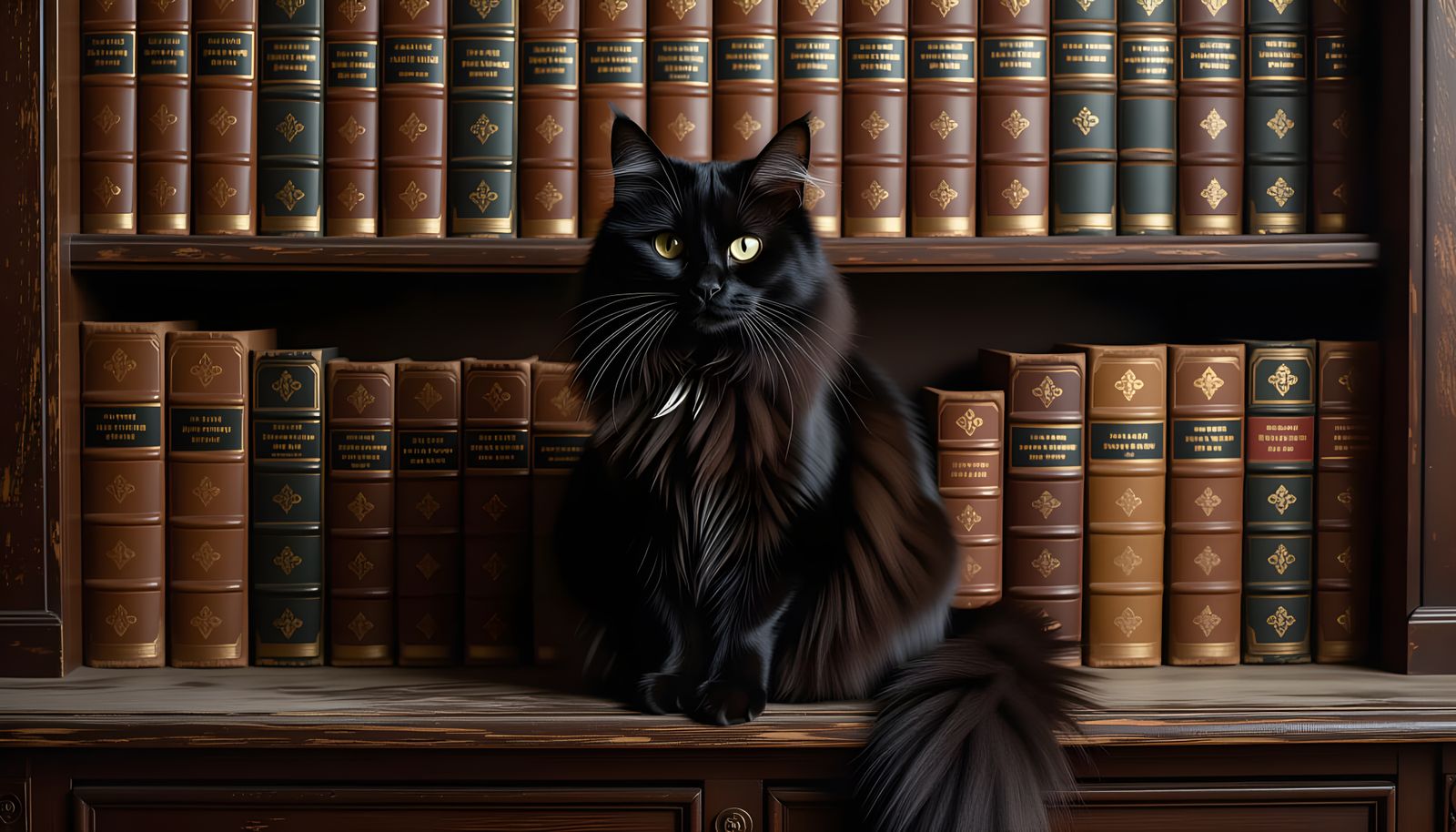 Black Cat Perched on Bookcase