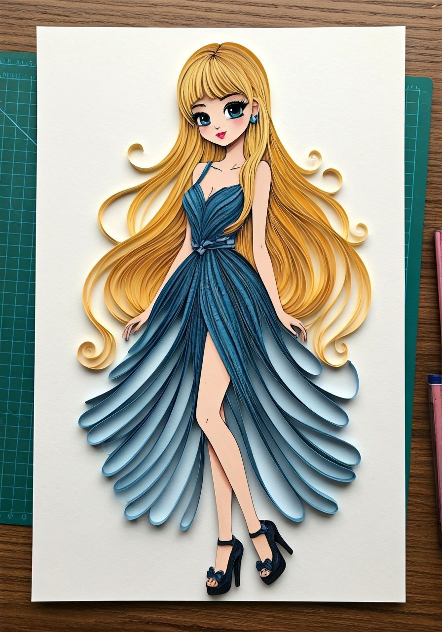 Quilled Paper-Craft Girl with Blonde Hair