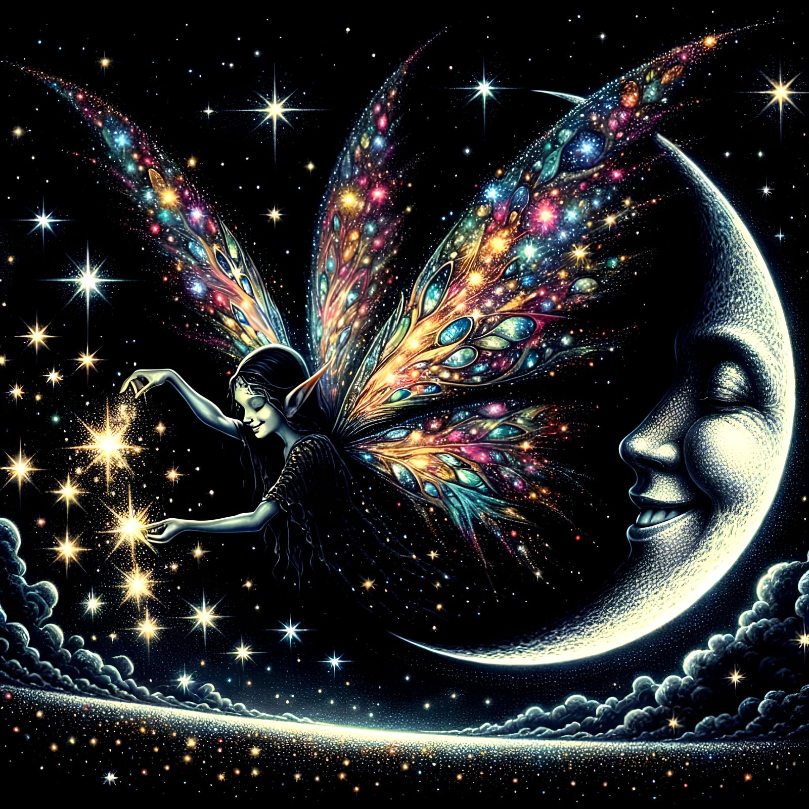 Starry starry sky, black black night, stars brilliantly twin...