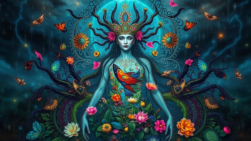 Hecate in Lush Botanicals, Ethereal Patterns and Mystical Cr...