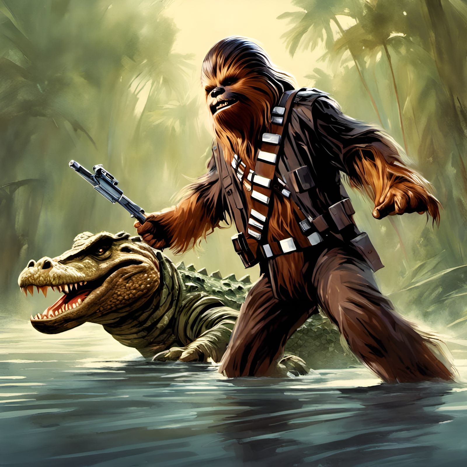 Chewbacca vs Crocodile: Digital Illustration