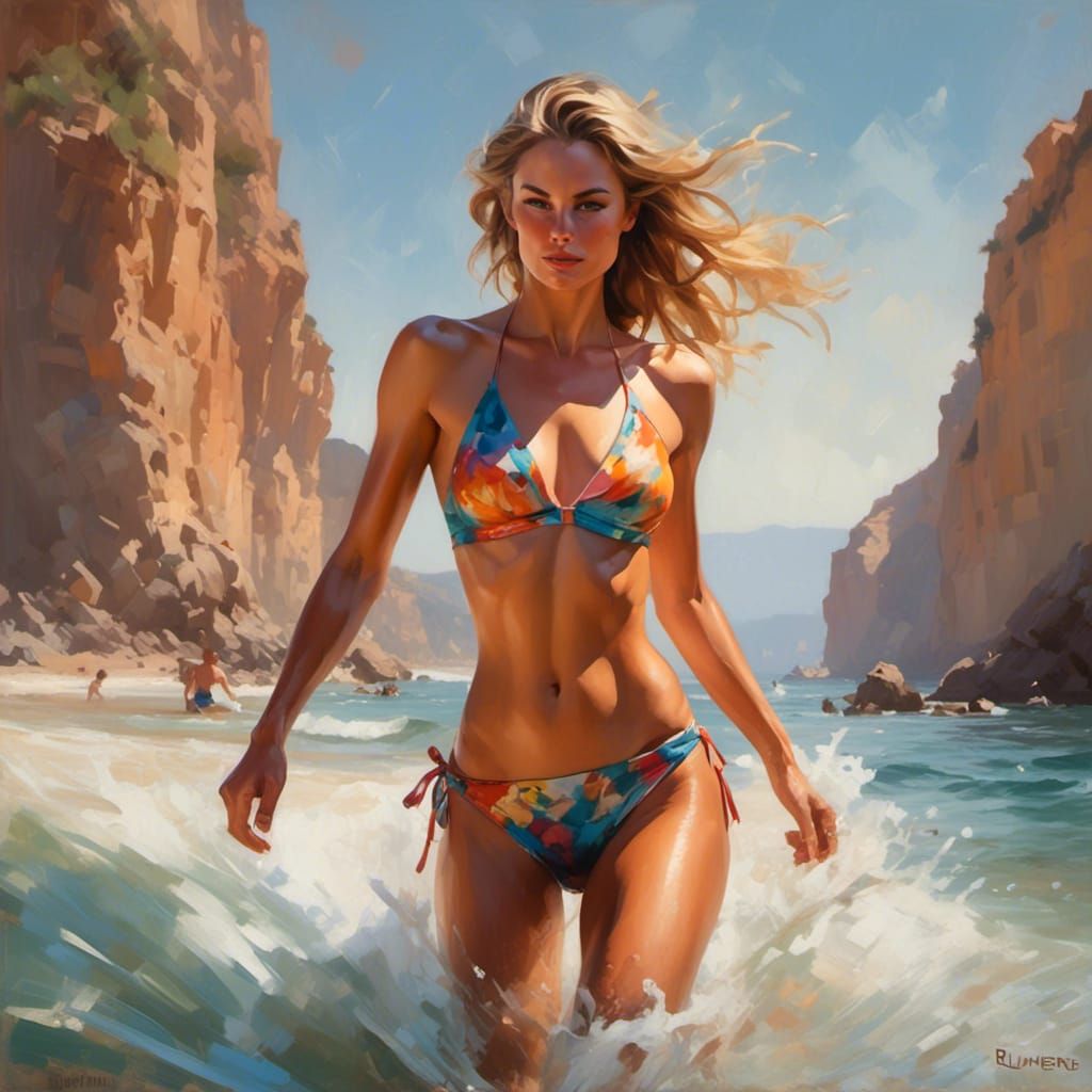Hyperrealistic Bikini Model on Sunny Beach