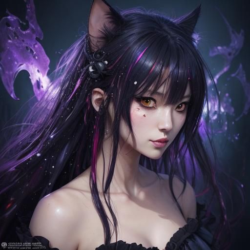 Dark Kawaii Neko Girl in Anime Style