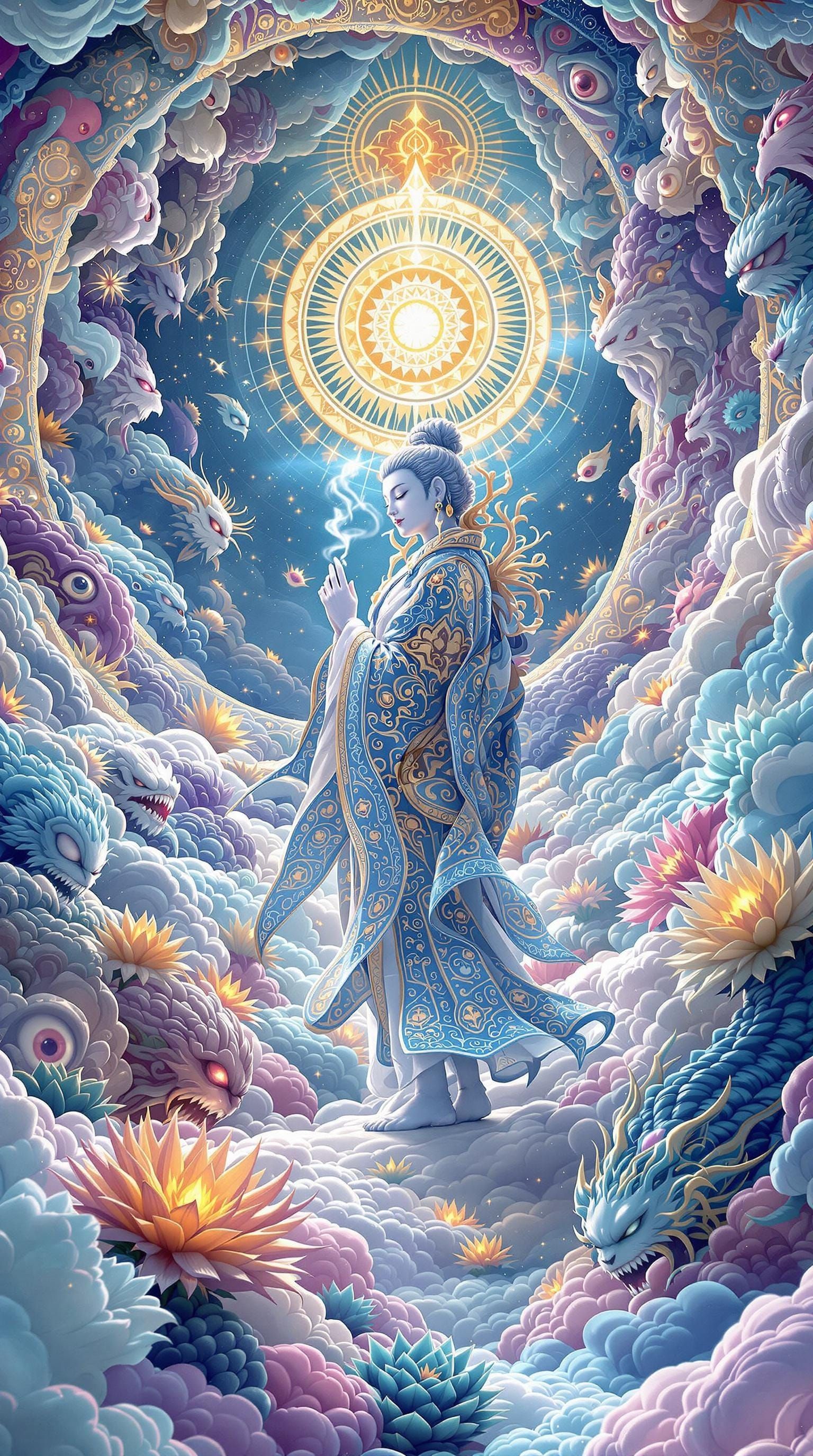 Bodhisattva in a Time Vortex with Ancient Texts