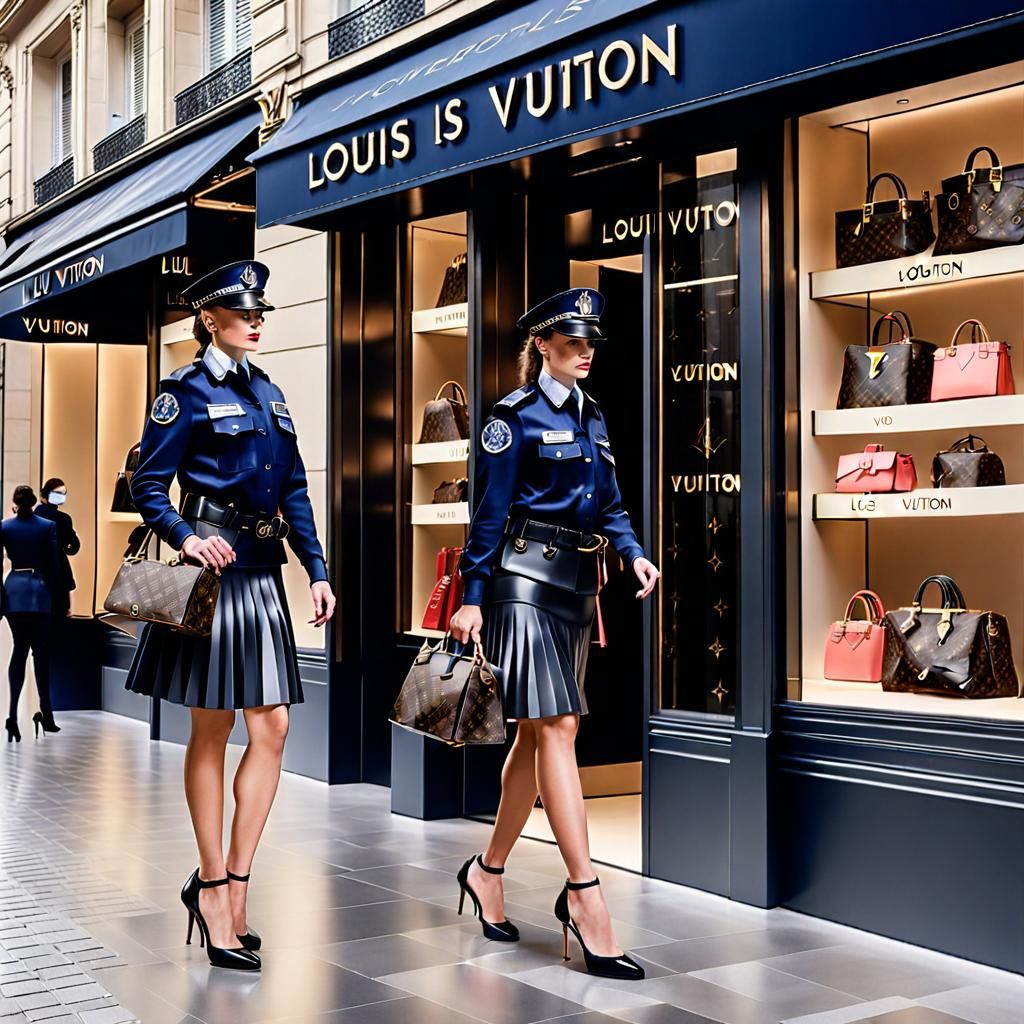 Female Police Officer Securing Luxury Store in Paris
