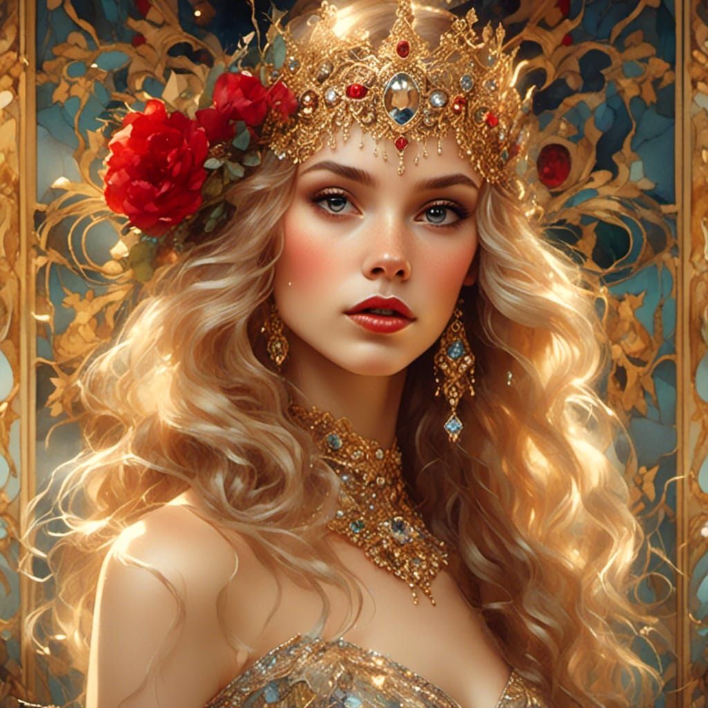 Glamorous Woman with Diamond Headband in Art Nouveau Style