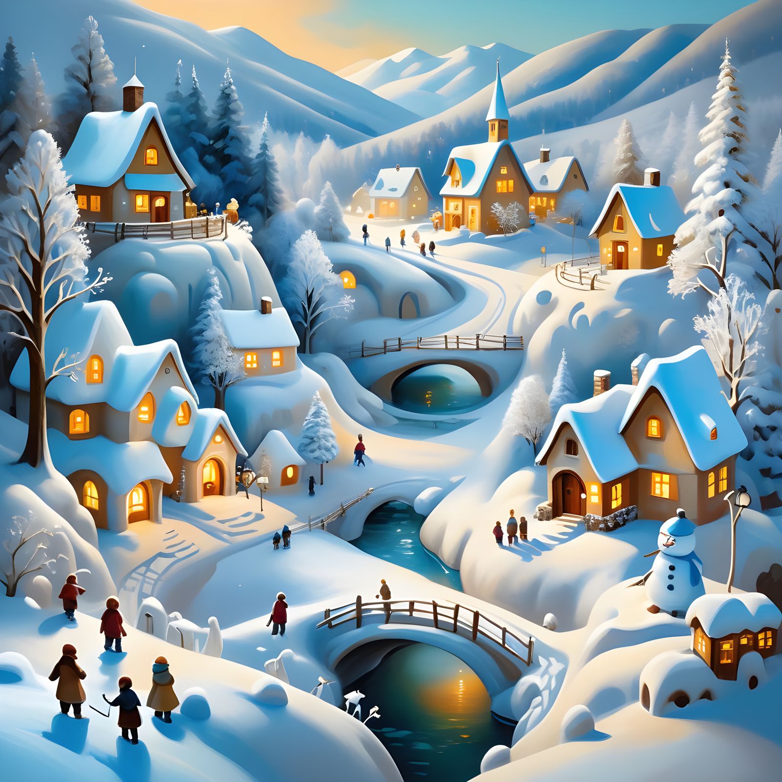 Intricate Snow Sculpture Village