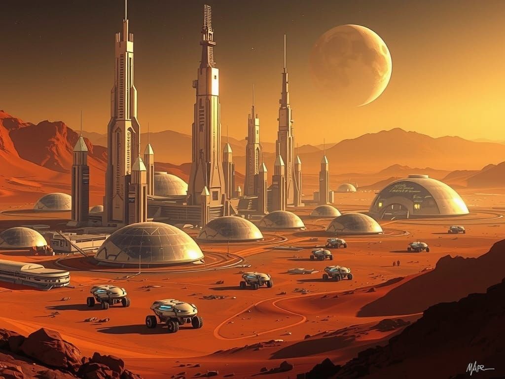 Futuristic Mars Colony Expansion in Dramatic Digital Matte P...