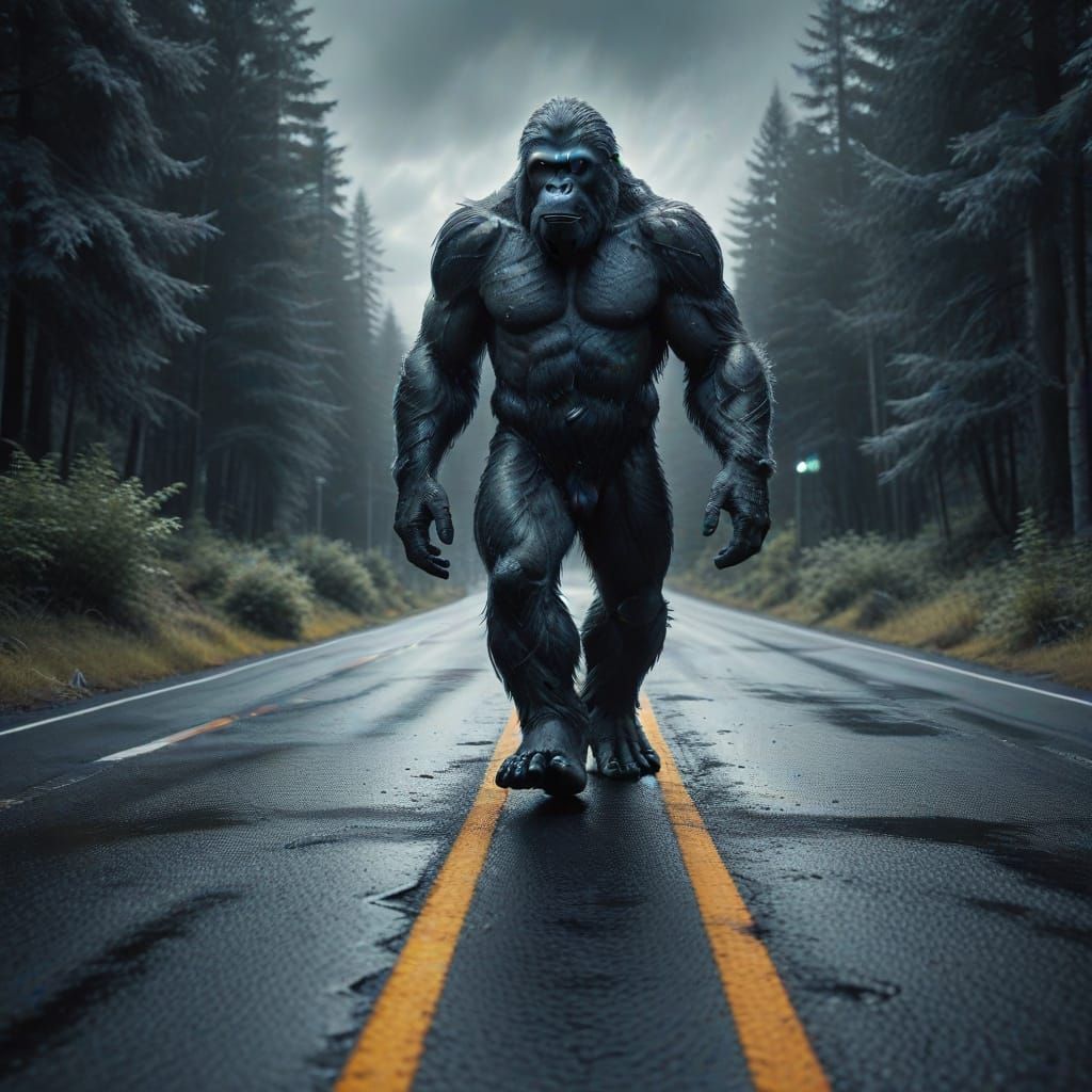 Surreal FLIR Image of Bigfoot Crossing the Road in High Defi...