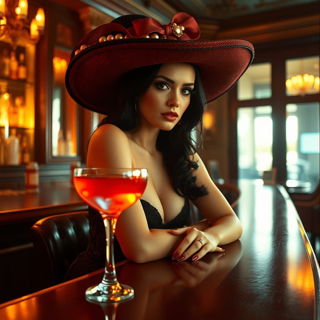 Glamorous Woman with Cocktail in Cinematic Style