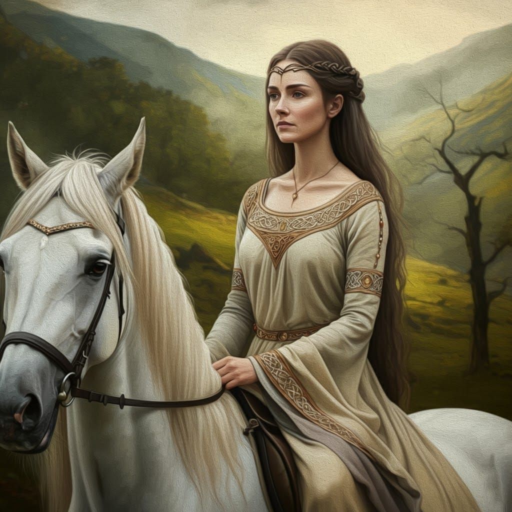 Epona: Celtic Horse Goddess in Pre-Raphaelite Style