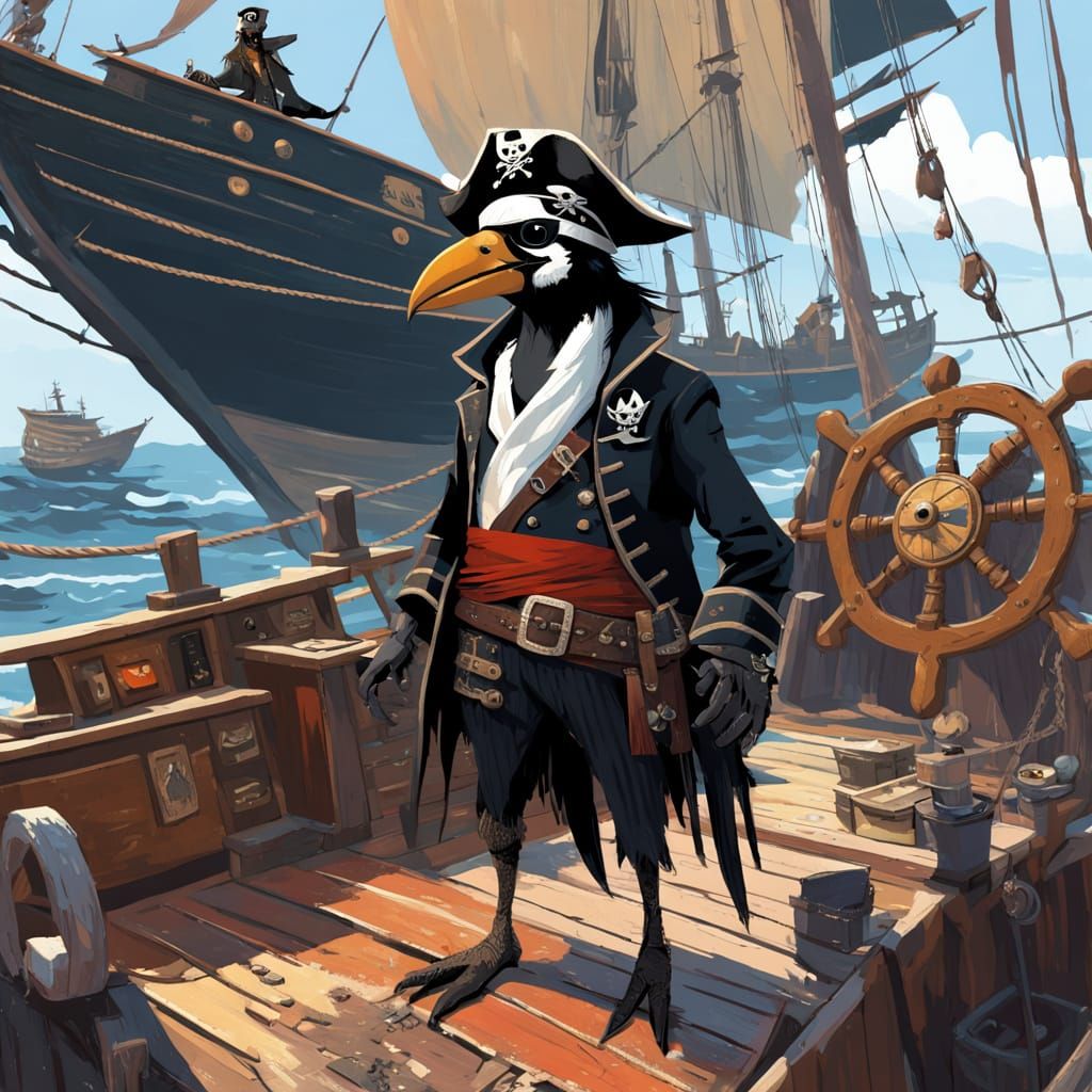 Pirate Magpie at Ship's Helm, Concept Art Style